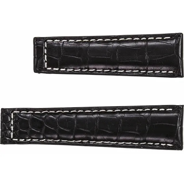20mm Black Alligator Leather Watch Strap - Rolex Daytona Replacement