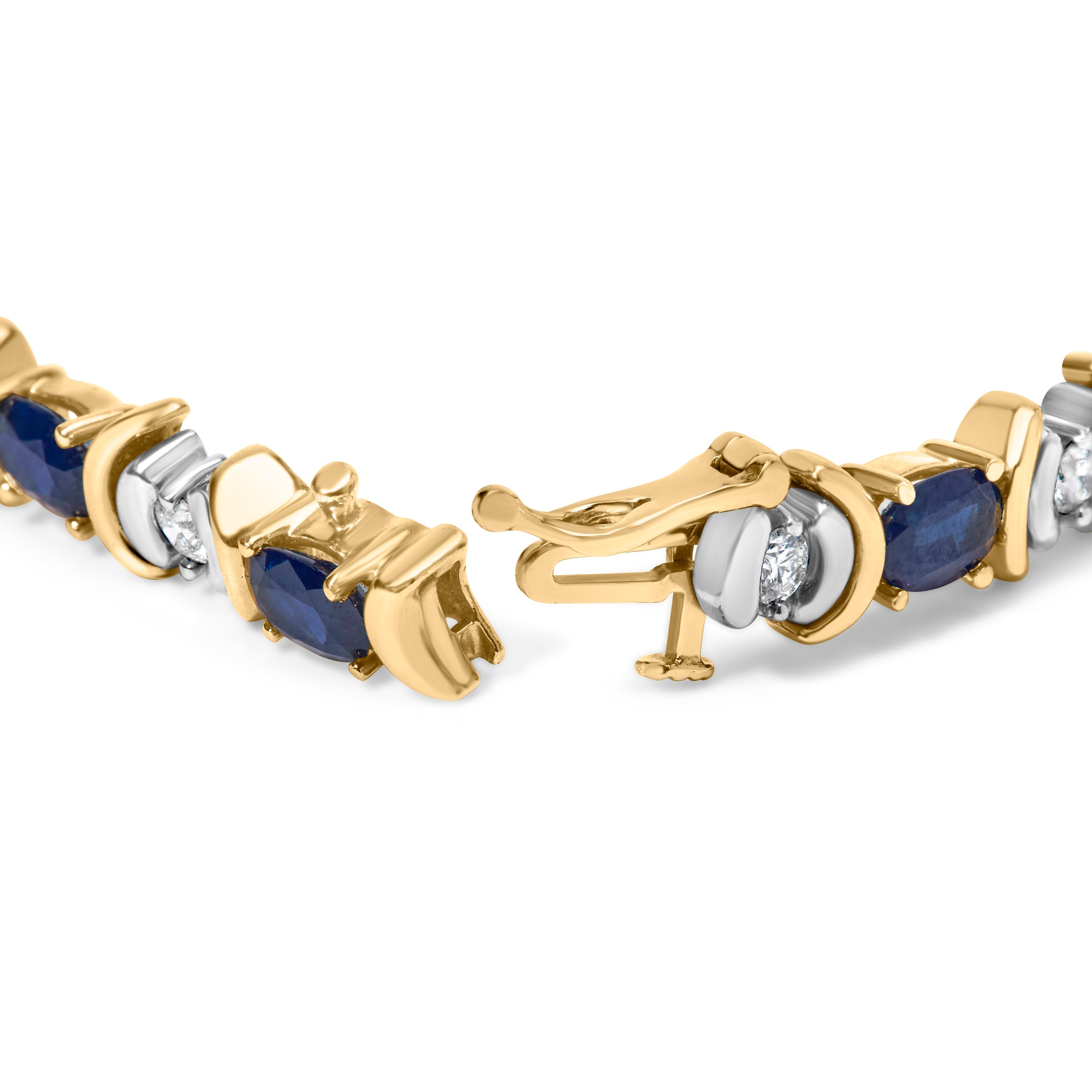 14K Yellow Gold 1.00 Cttw Alternating Diamond and 6 1/2 Cttw Oval Blue Sapphire Link Bracelet (H-I Color, SI1-SI2 Clarity) - 7" Inches