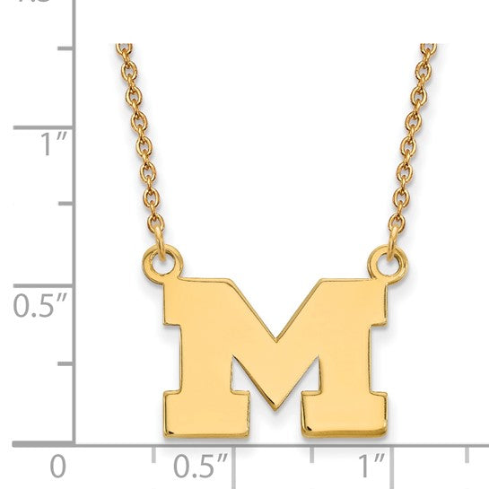 University of Michigan 14k Letter M Small Pendant on 18" Cable Chain
