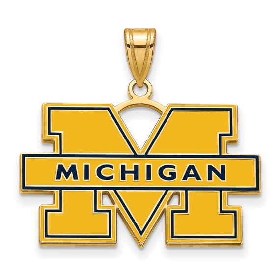 University of Michigan 14k Large Blue Enamel Pendant