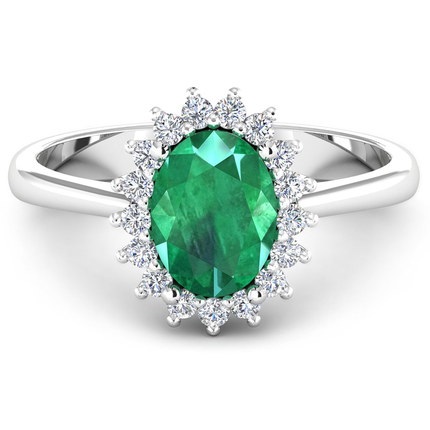 1.87 Carat Genuine Zambian Emerald and White Diamond 14K White Gold Ring