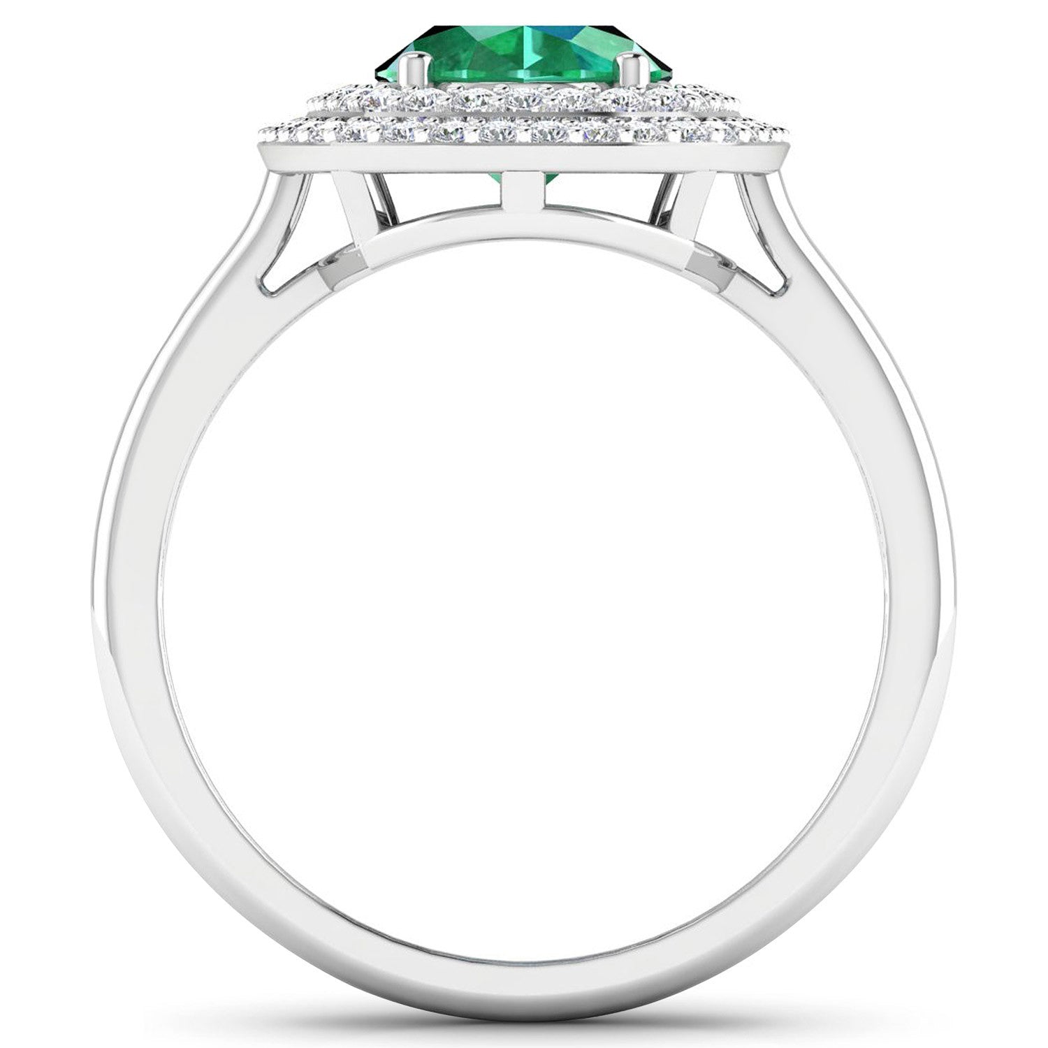 1.97 Carat Genuine Zambian Emerald and White Diamond 14K White Gold Ring