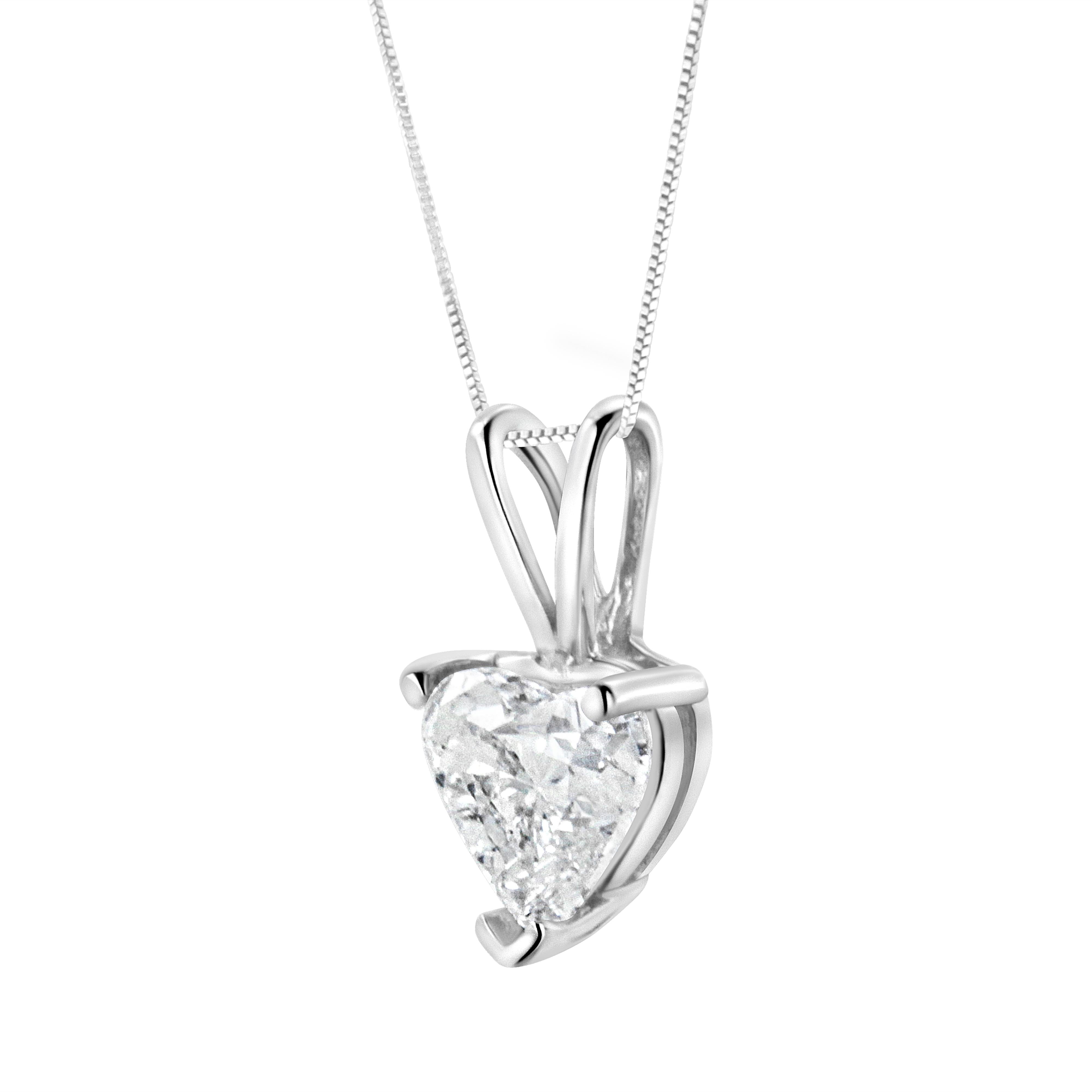 14K White Gold 1/5 Cttw 3-Prong Set Heart Shaped Solitaire Lab Grown Diamond 18" Pendant Necklace (F-G Color, VS2-SI1 Clarity)