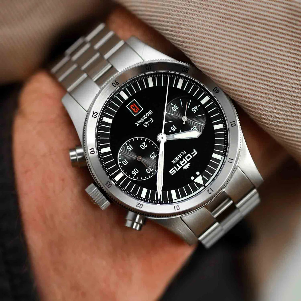 Fortis Flieger F-43 Bicompax Black F4240006