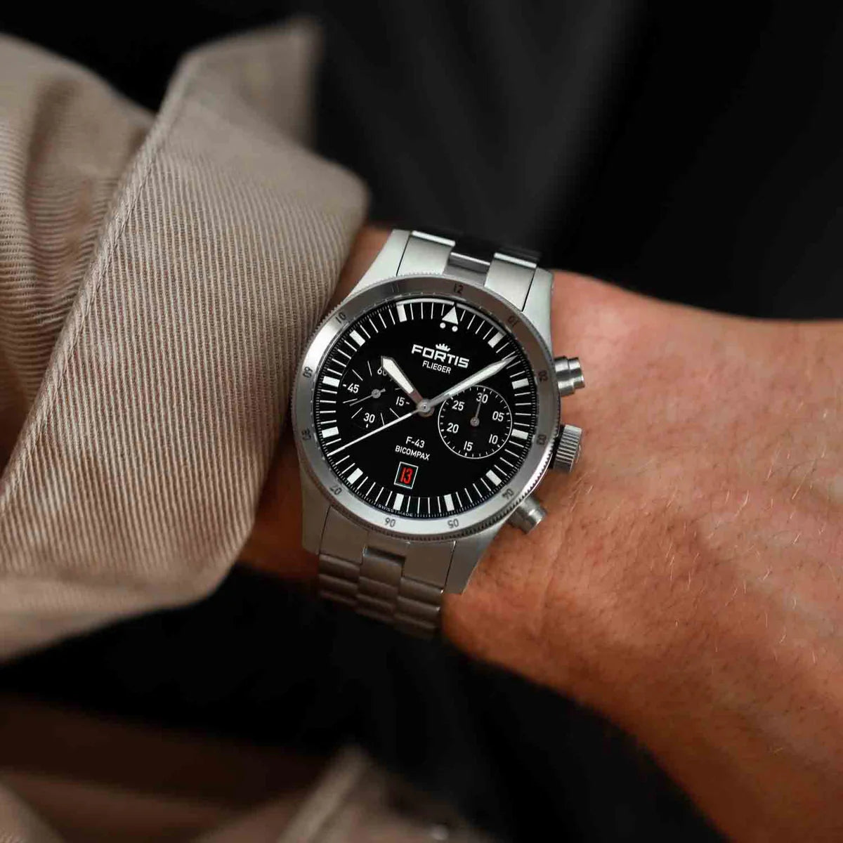 Fortis Flieger F-43 Bicompax Black F4240006