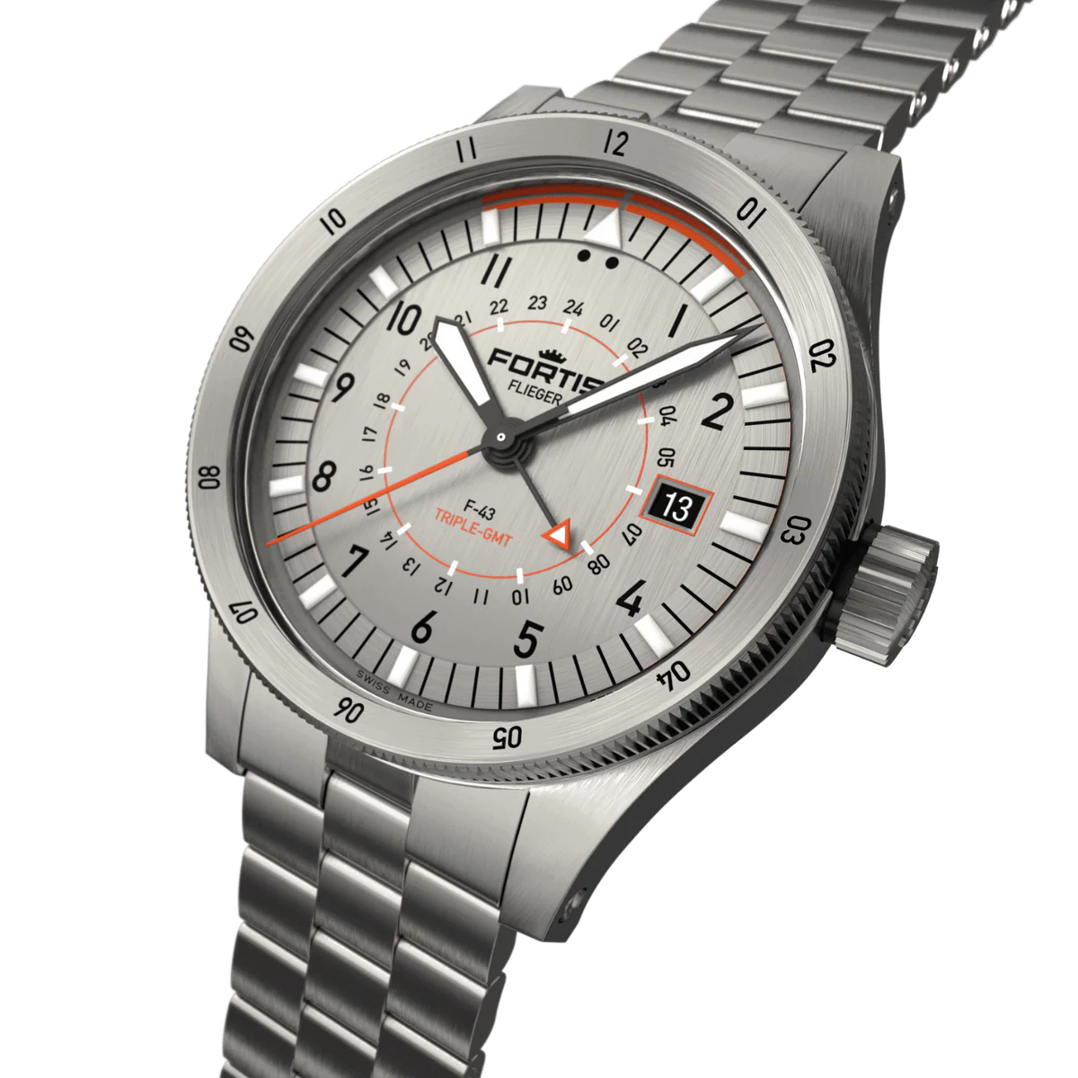 Fortis Flieger F-43 Triple GMT Titanium Orange F4260002