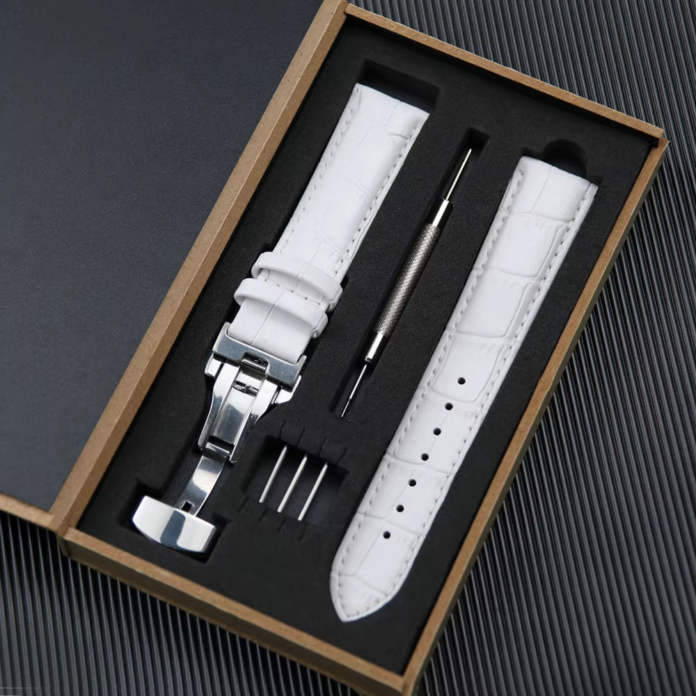 White Top Grain Leather Padded Watch Strap Kit