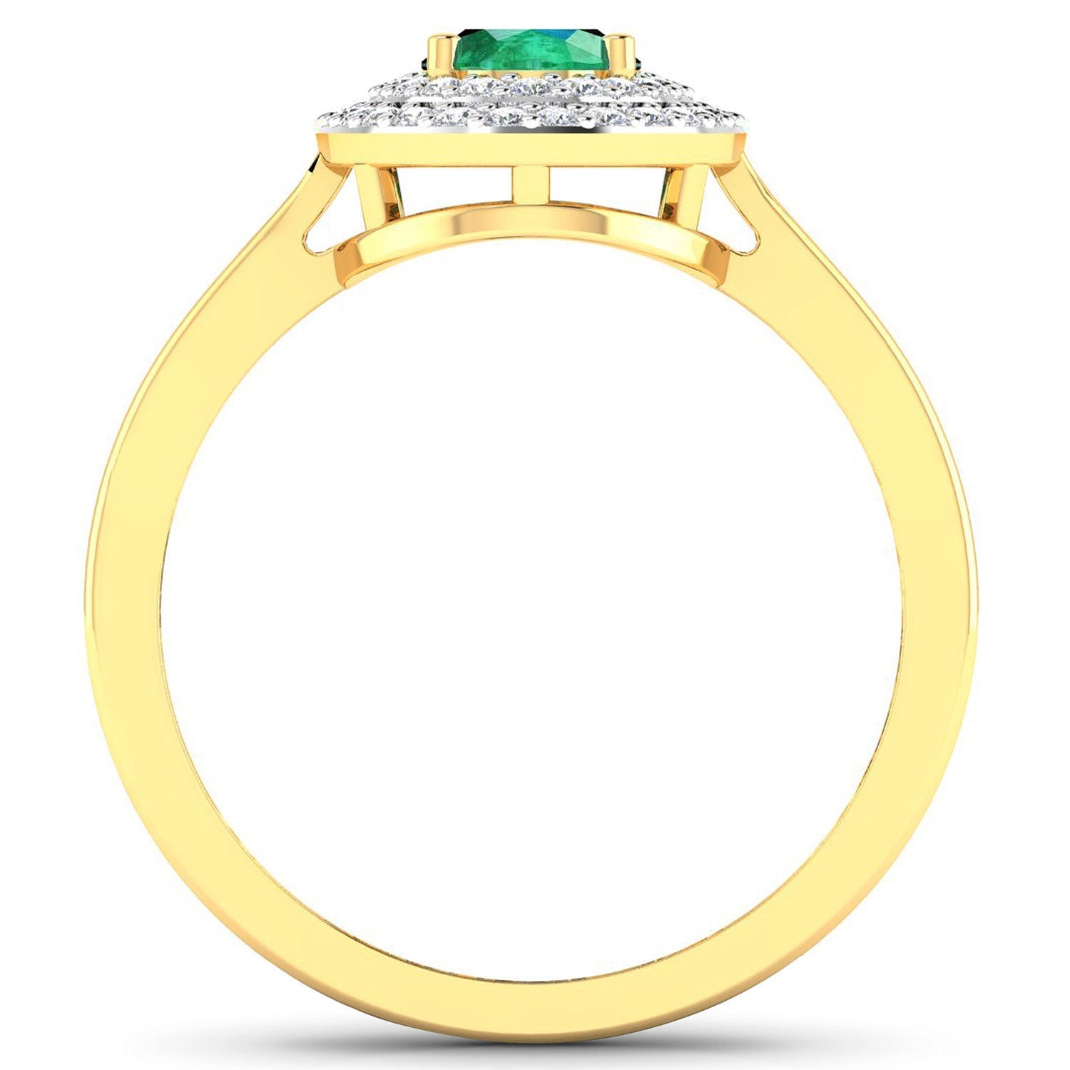 0.88 Carat Genuine Zambian Emerald and White Diamond 14K Yellow Gold Ring