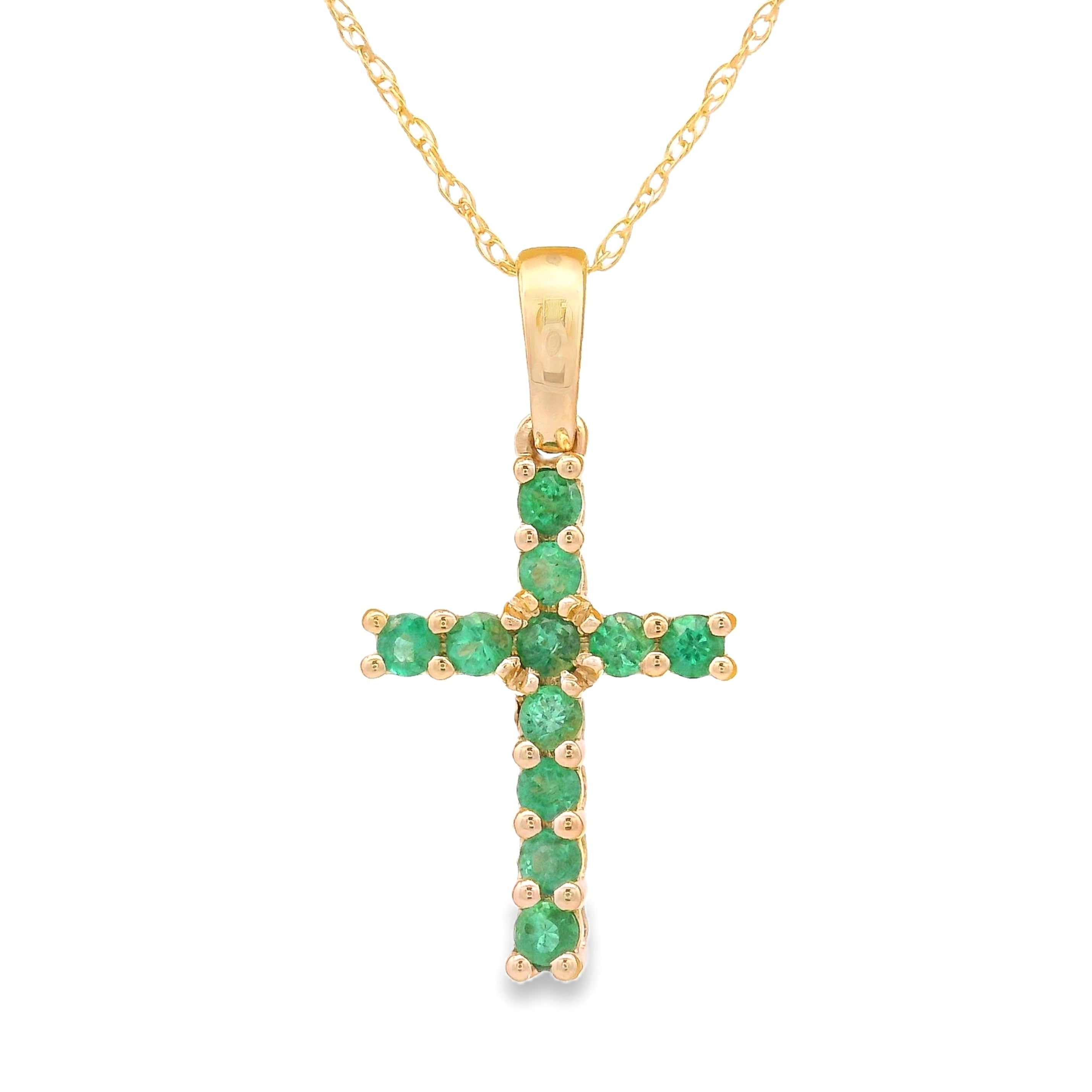 .20ct Emerald Cross Religious Pendant 14KT Yellow Gold