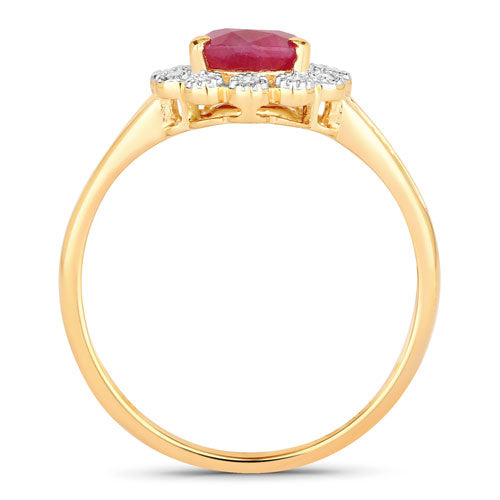 1.31 Carat Genuine Ruby and White Diamond 14K Yellow Gold Ring