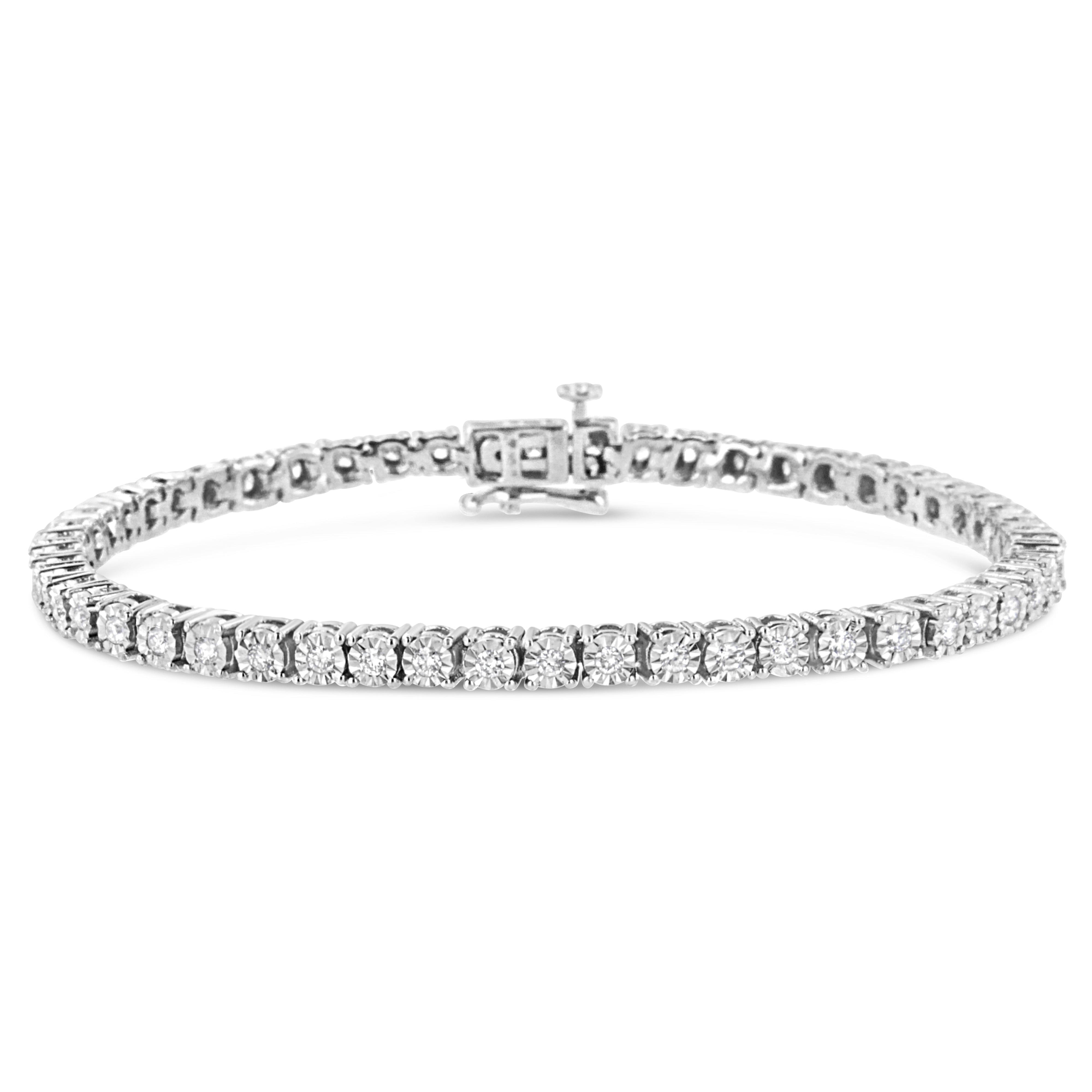 14K White Gold 3.0 Cttw Lab Grown Diamond Illusion-Set Miracle Plate Tennis Bracelet (F-G Color, VS1-VS2 Clarity) - Size 7.25"