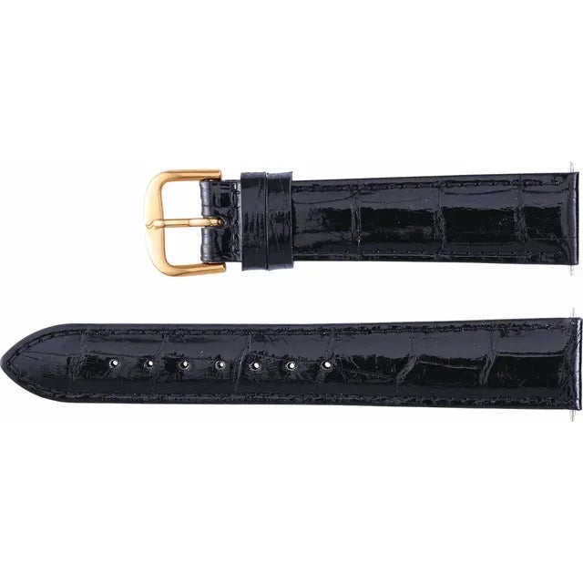18mm Black Genuine Alligator Leather Padded Watch Strap