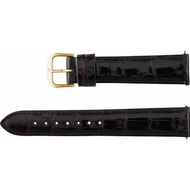 18mm Brown Genuine Alligator Leather Padded Watch Strap
