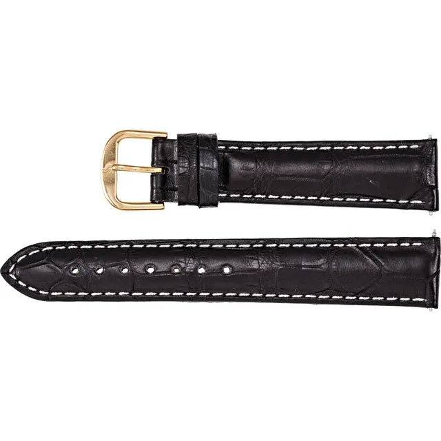 22mm Black Matte Genuine Alligator Leather Padded Watch Strap