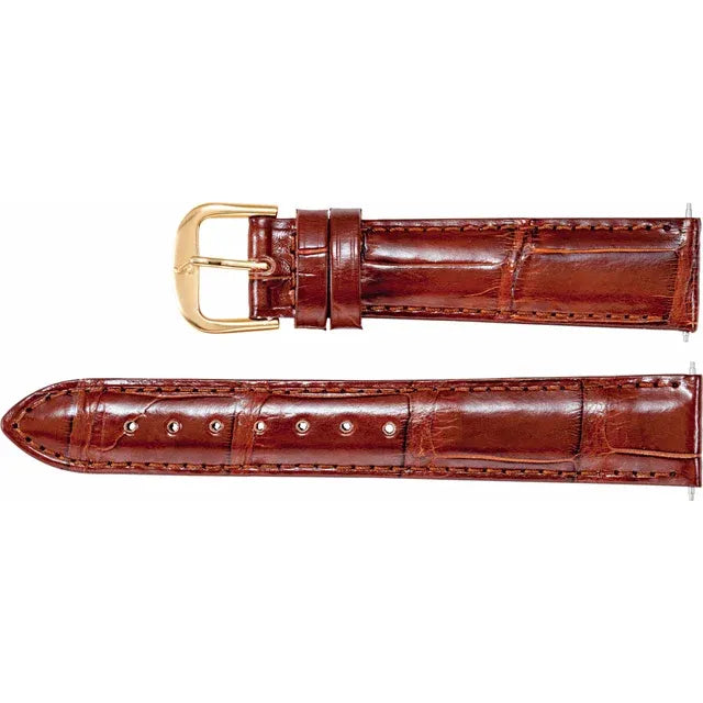 18mm Cognac Genuine Alligator Leather Padded Watch Strap