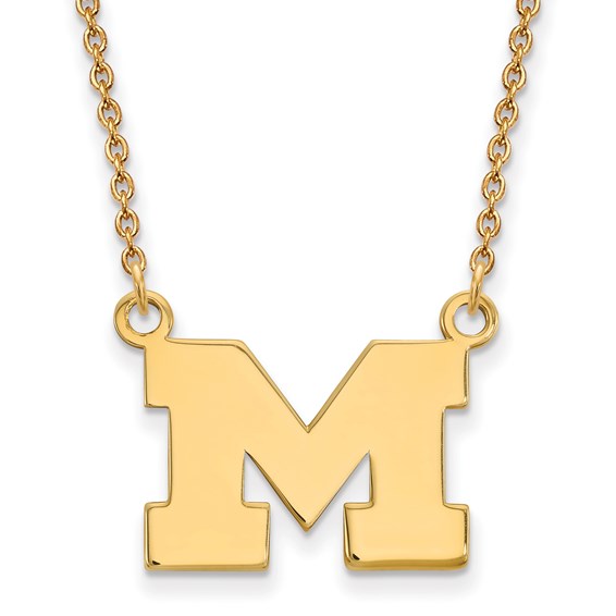 University of Michigan 14k Letter M Small Pendant on 18" Cable Chain
