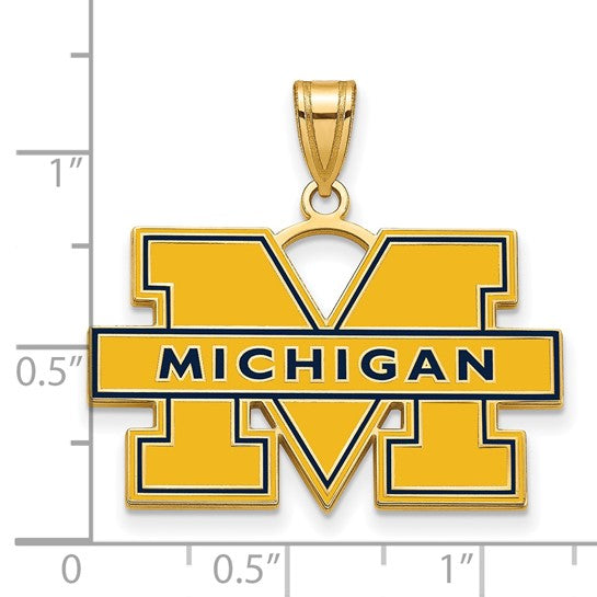 University of Michigan 14k Large Blue Enamel Pendant