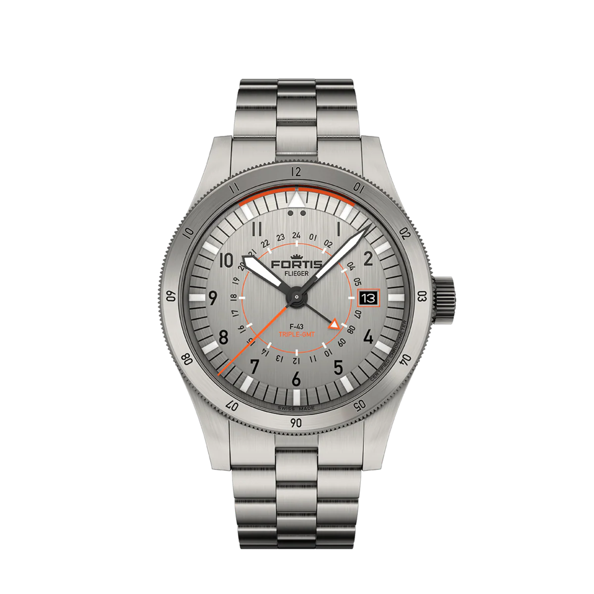 Fortis Flieger F-43 Triple GMT Titanium Orange F4260002