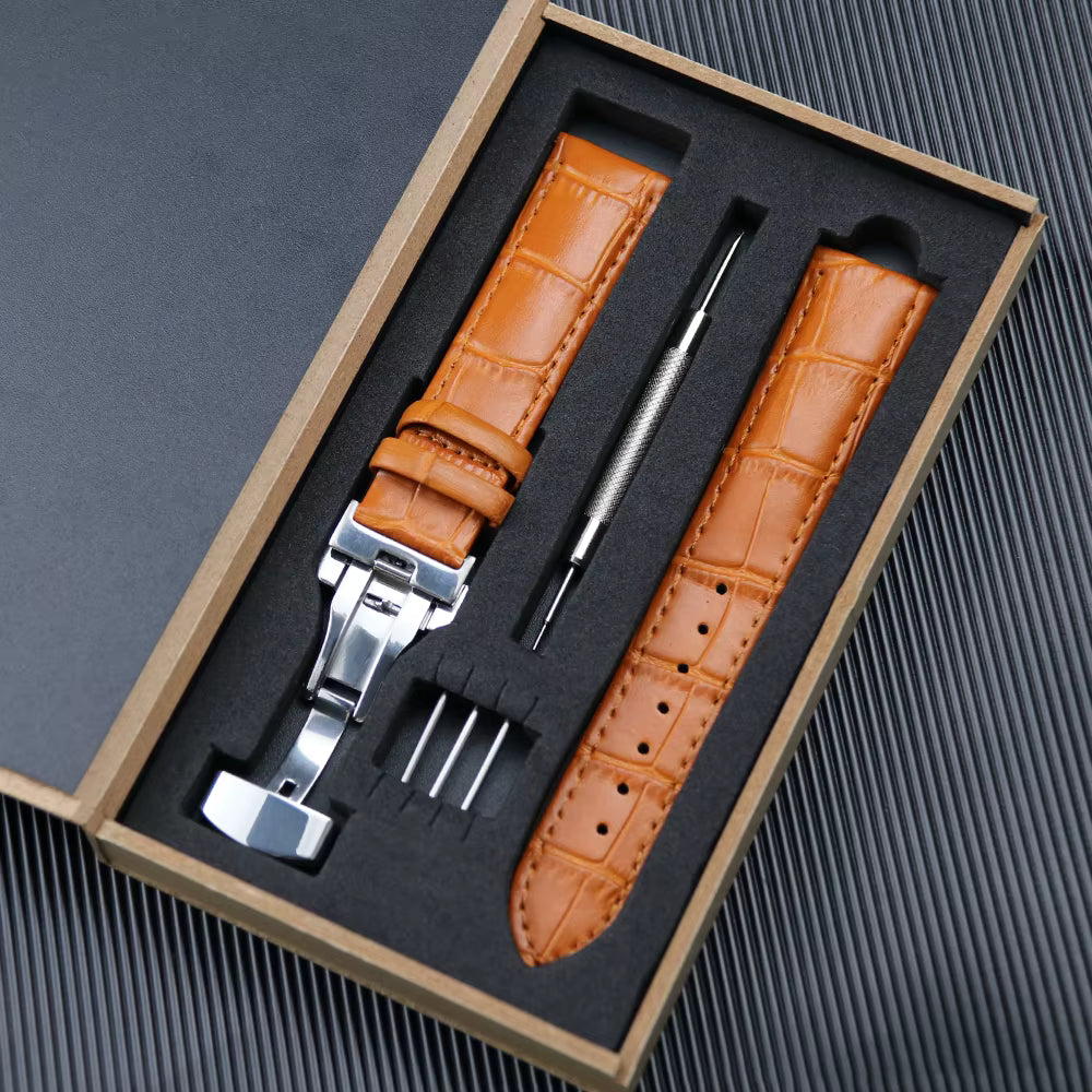 Light Brown Top Grain Leather Padded Watch Strap Kit