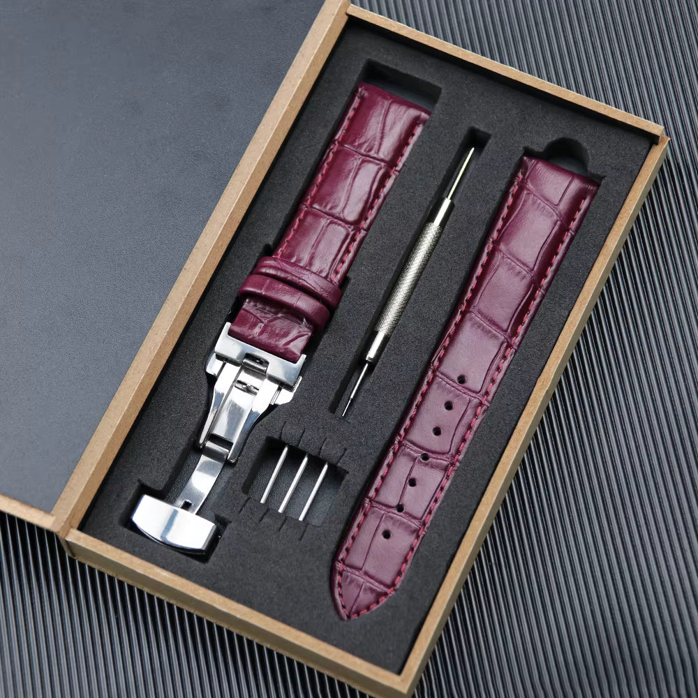 Purple Top Grain Leather Padded Watch Strap Kit