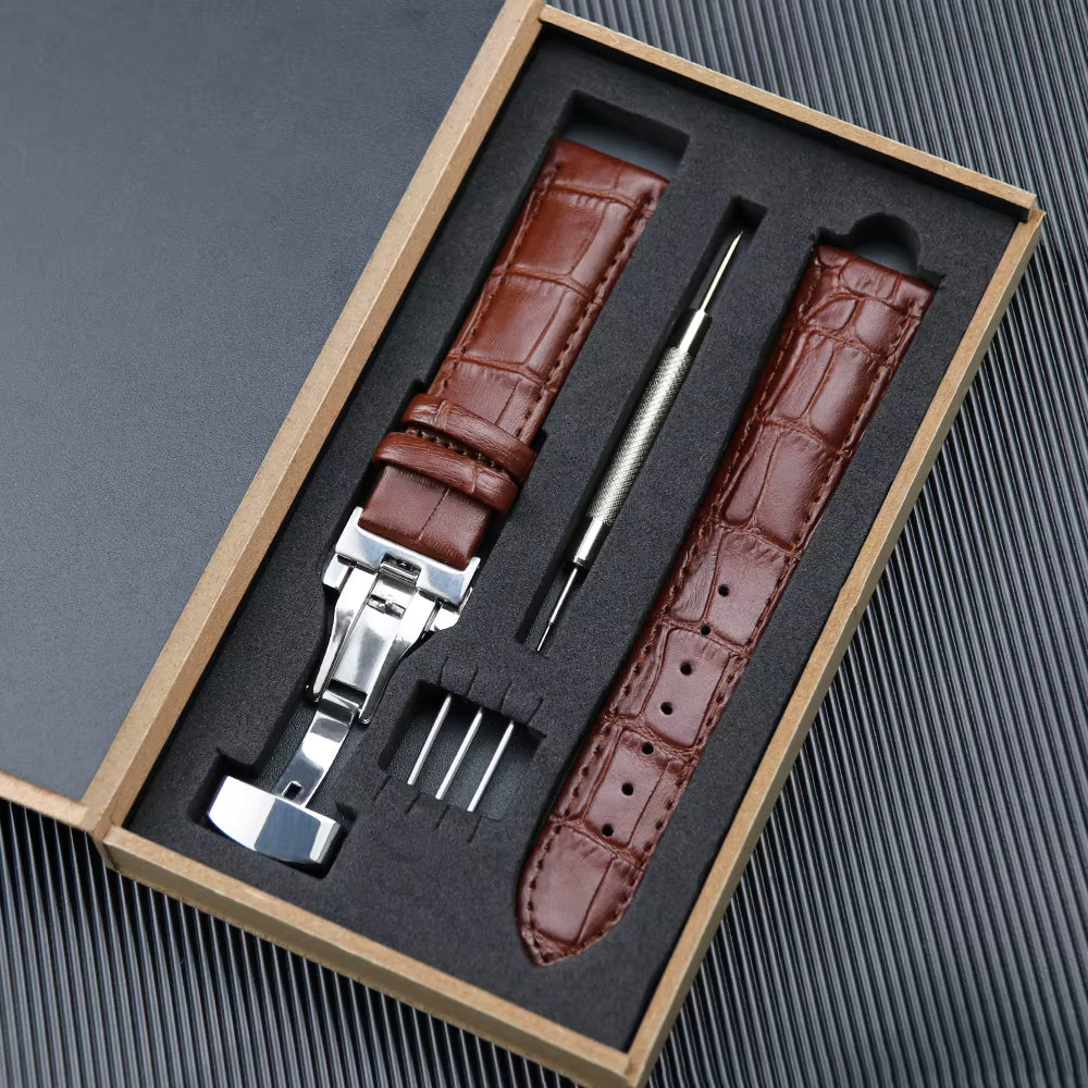 Dark Brown Top Grain Leather Padded Watch Strap Kit