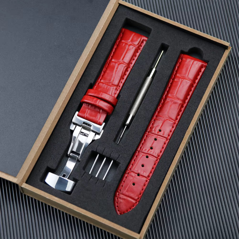 Red Top Grain Leather Padded Watch Strap Kit