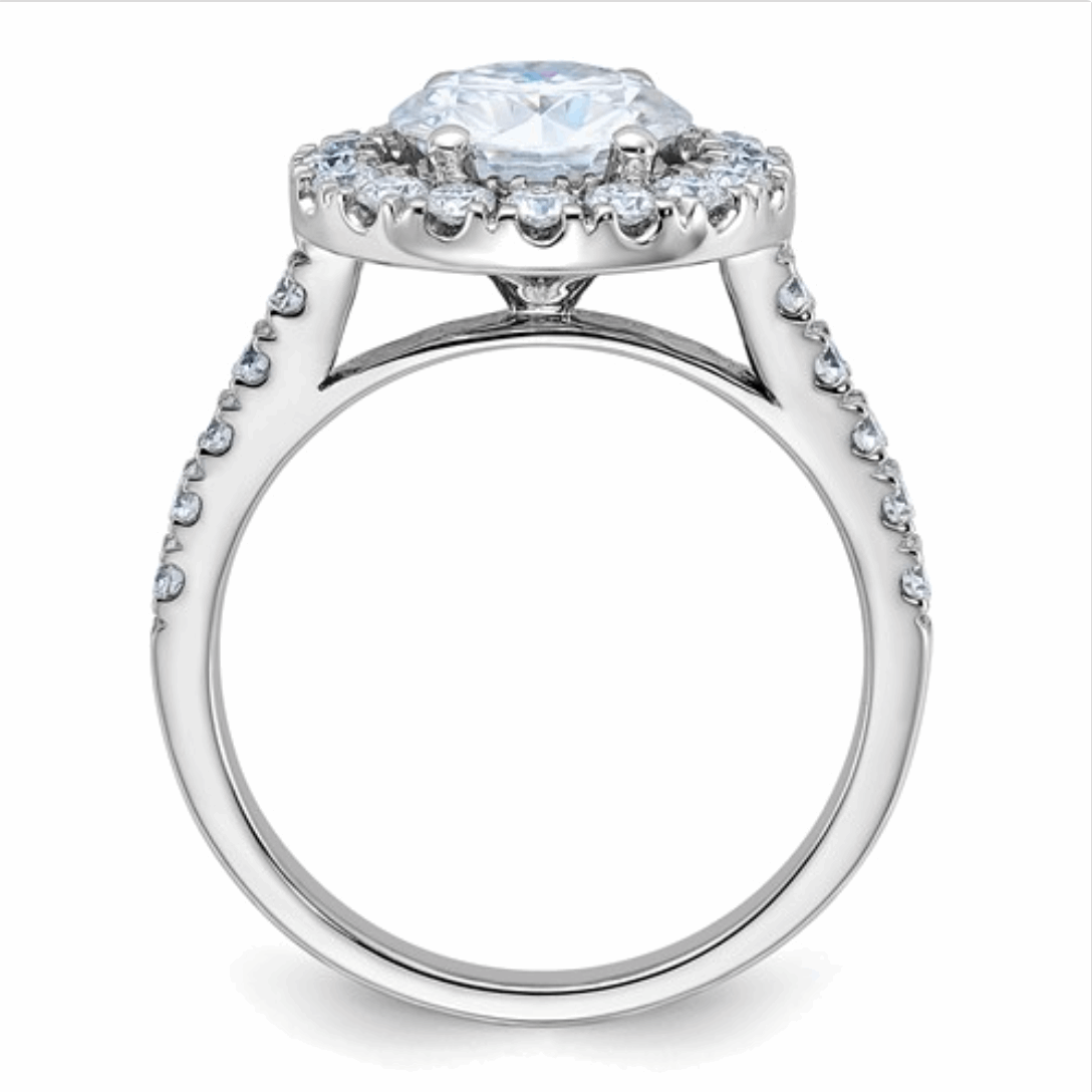 14kw 2 5/8ct. Colorless Pure Light Round Halo Moissanite Engagement Ring