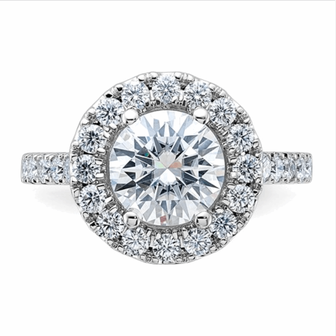 14kw 2 5/8ct. Colorless Pure Light Round Halo Moissanite Engagement Ring