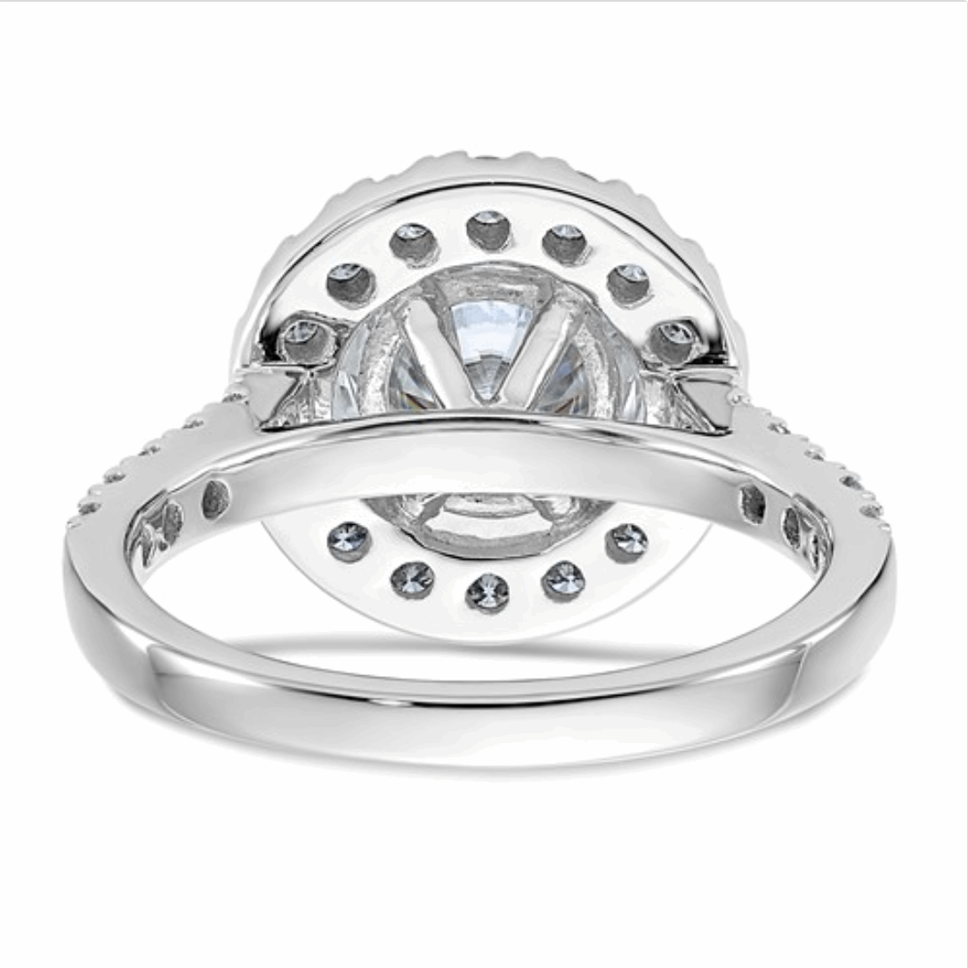 14kw 2 5/8ct. Colorless Pure Light Round Halo Moissanite Engagement Ring