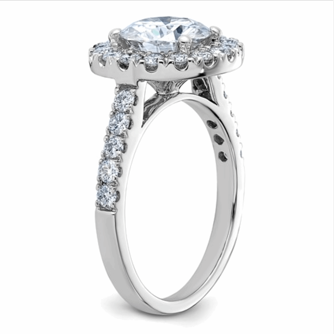 14kw 2 5/8ct. Colorless Pure Light Round Halo Moissanite Engagement Ring