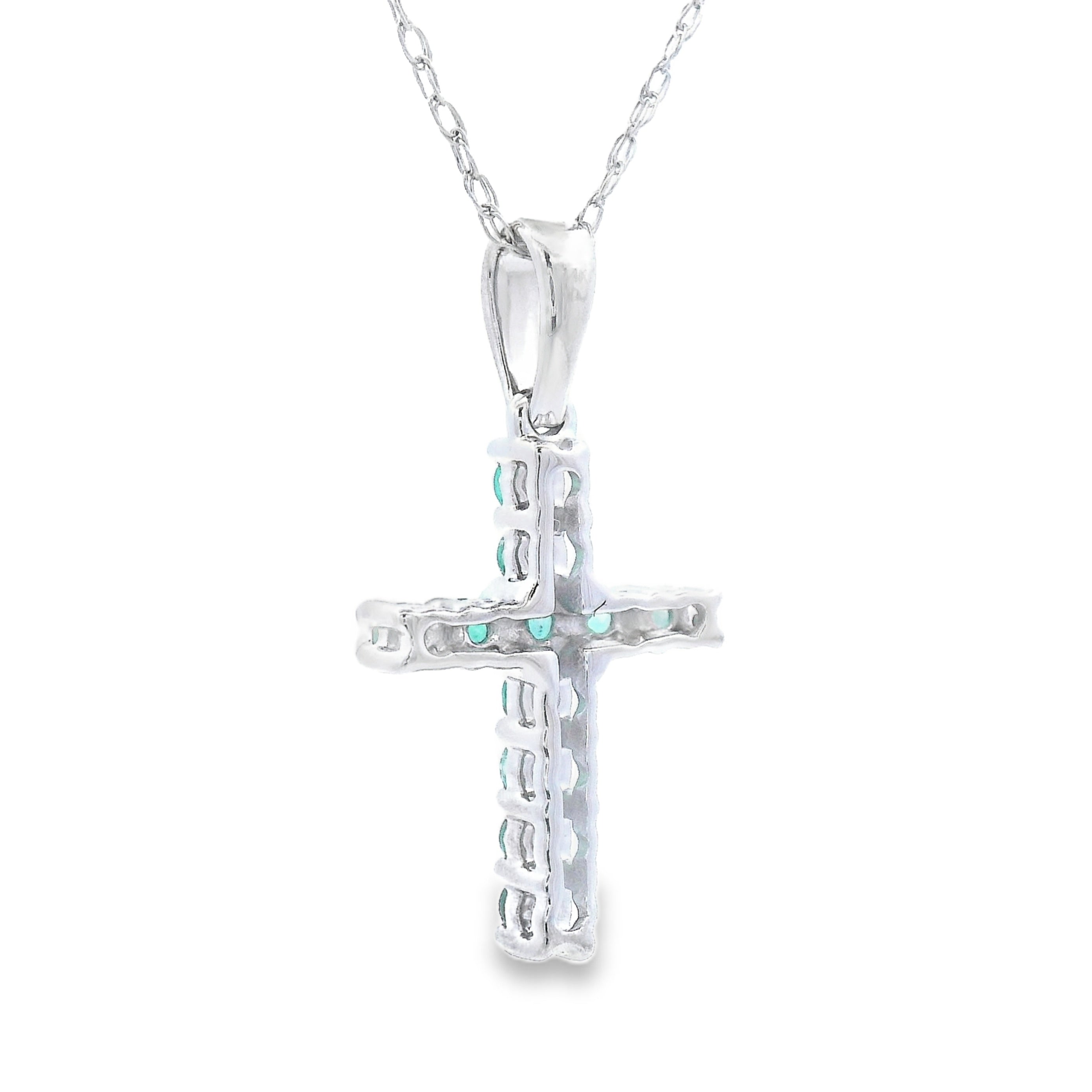.20ct Emerald Cross Religious Pendant 14KT White Gold