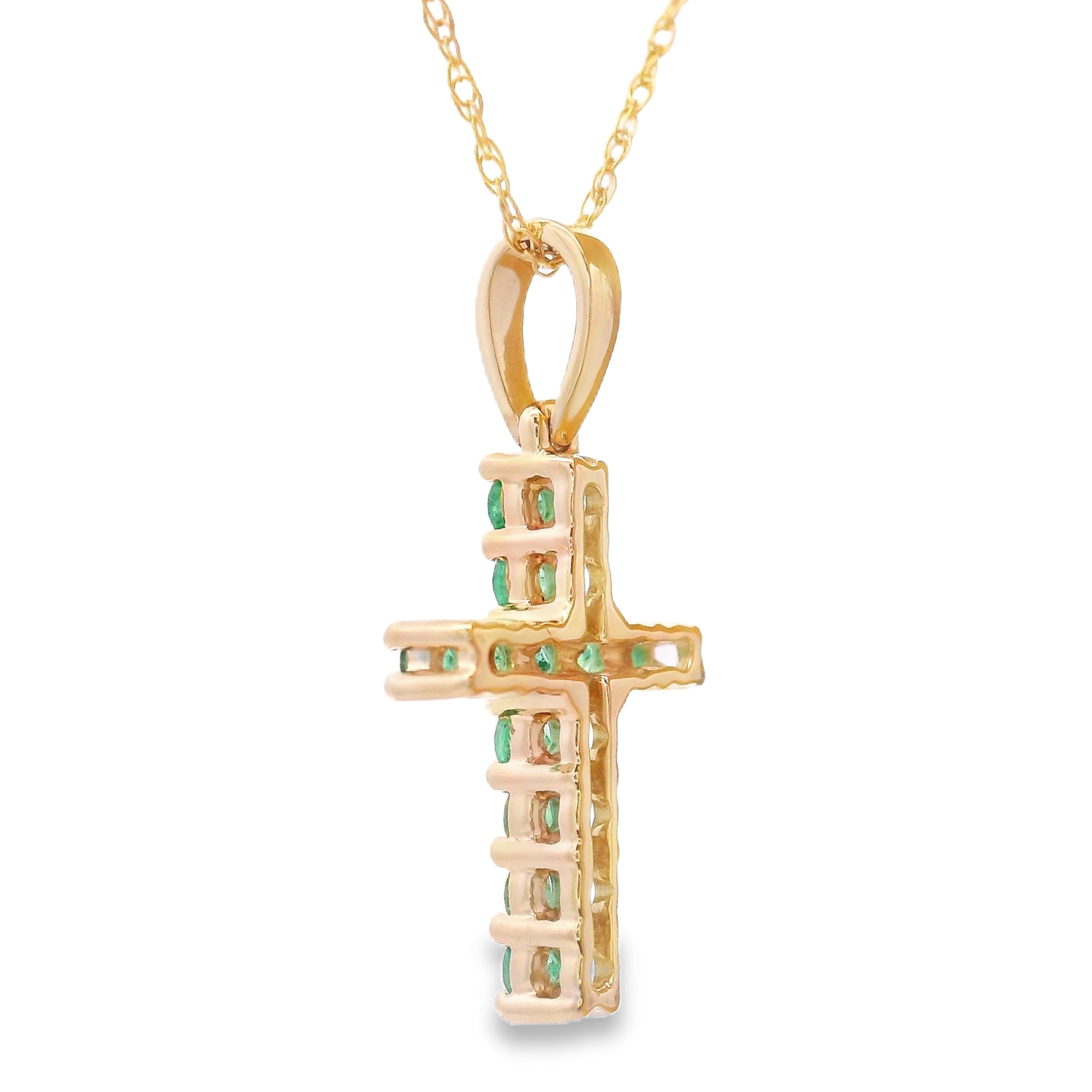 .20ct Emerald Cross Religious Pendant 14KT Yellow Gold