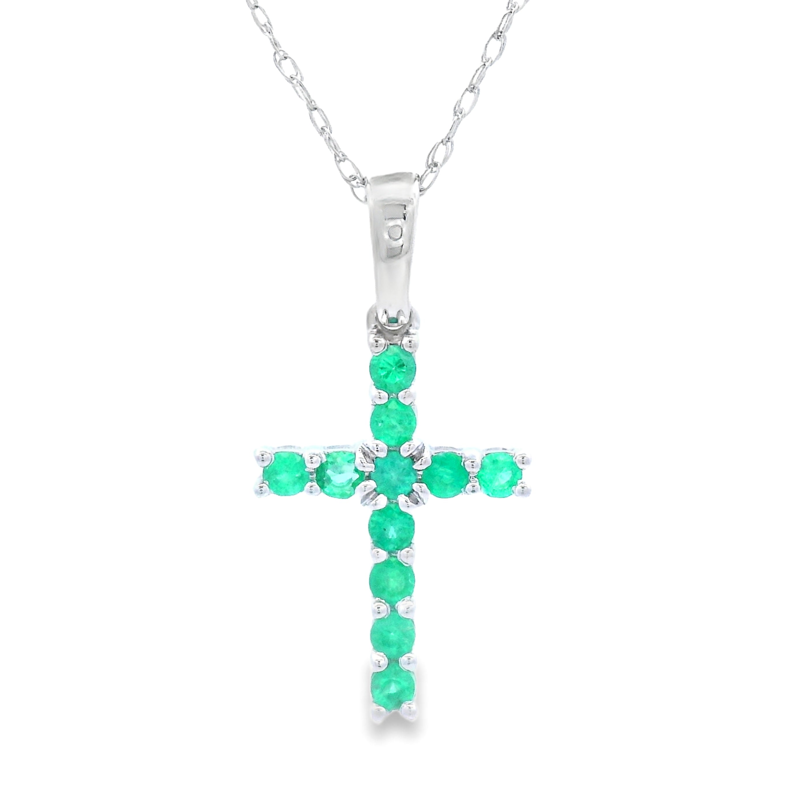 .20ct Emerald Cross Religious Pendant 14KT White Gold
